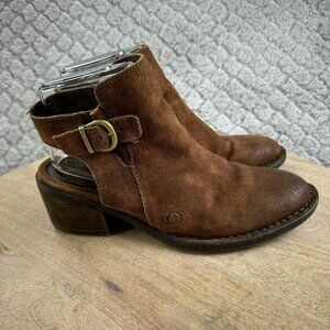 Born Rustic Brown Leather Ankle Boots With‎ Buckle & Block Heel Size 6.5W